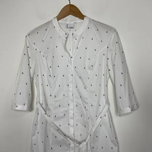 Vivienne Hu Cotton Button Shirt Dress Boat Print with Tie Size M - Picture 16 of 16
